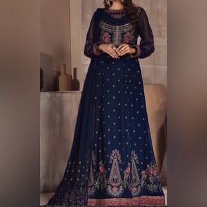 Embroidered Navy Blue Women's Dress